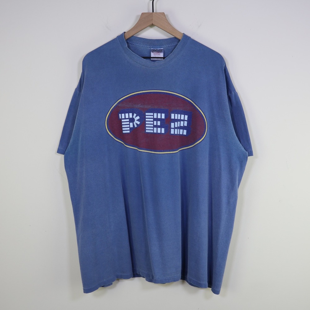 Vintage 90s Pez‎ Candy Graphic T-Shirt XXL Oversized Washed Blue Cotton